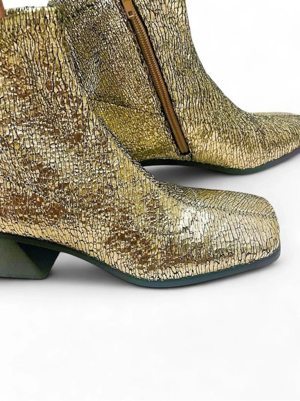 Katy Perry Lolette Gold Metallic Stretch Ankle Block Heel Square Boots NWOB 7.5